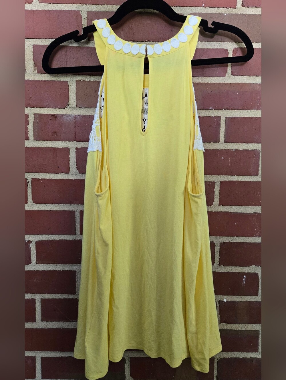 Lilly Pulitzer XL Dawn Tunic Top Yellow Crochet Lace Sleeveless Boho Beach - Picture 5 of 6